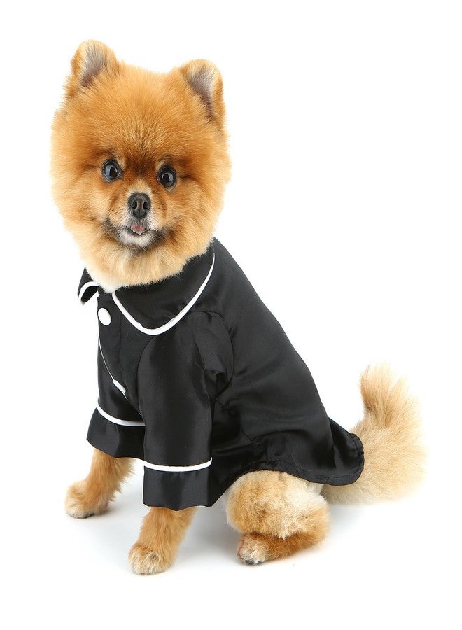 PAIDEFUL Soft Faux Silk Sleepwear for Small Dogs Cats Lapel Doggie Loungewear Lightweight Breathable Puppy Pajamas PJS Two-Legged Pet Shirt Clothes Summer Spring Chihuahua Apparel Button Up,Black,S - Image 4
